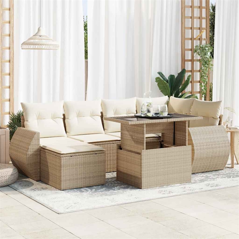 vidaXL 7 Piece Steel Sofa Set in White/Cream/Beige