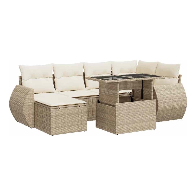 vidaXL 7 Piece Steel Sofa Set in White/Cream/Beige