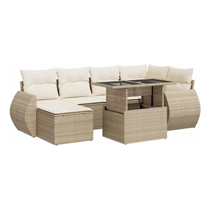 vidaXL 7 Piece Steel Sofa Set in White/Cream/Beige