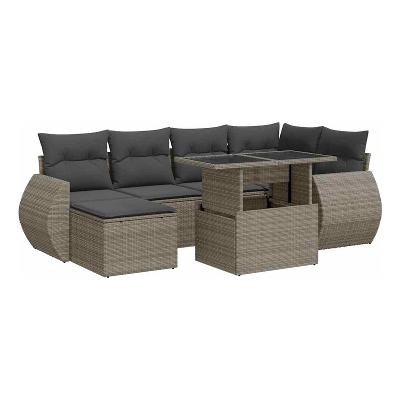 vidaXL 7 Piece Poly Rattan Sofa Set in Gray
