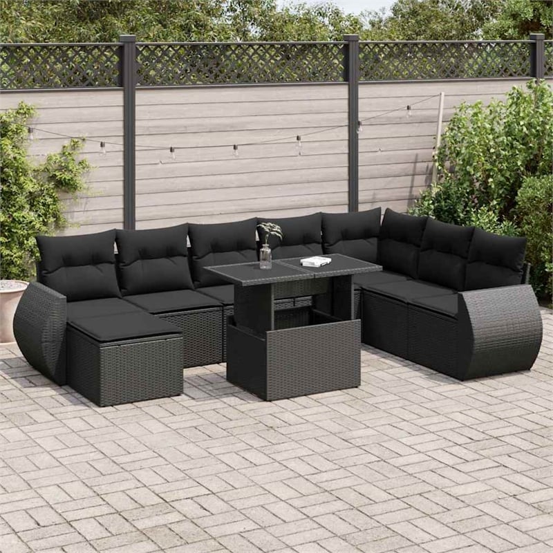 vidaXL 9 Piece Poly Rattan Sofa Set in Black