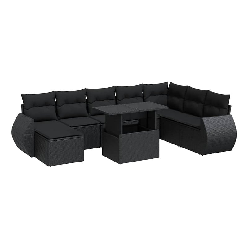 vidaXL 9 Piece Poly Rattan Sofa Set in Black
