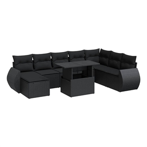 vidaXL 9 Piece Poly Rattan Sofa Set in Black