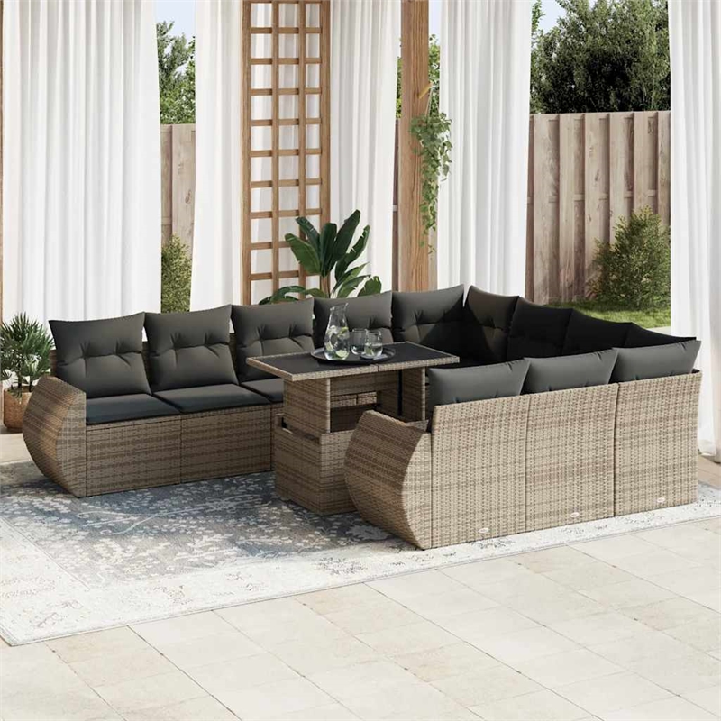 vidaXL 11 Piece Poly Rattan Large Sofa Set in Gray