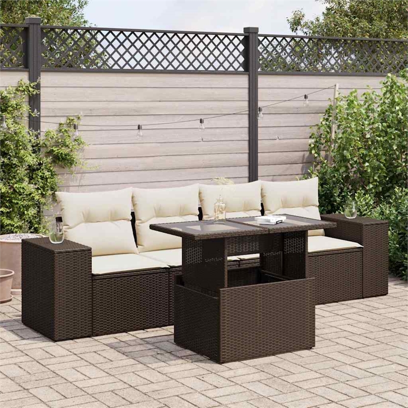 vidaXL 5 Piece Steel Large Sofa Set in Brown
