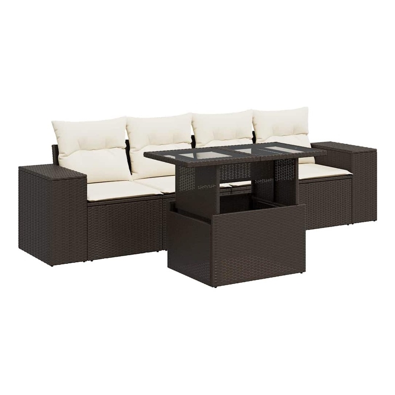 vidaXL 5 Piece Steel Large Sofa Set in Brown