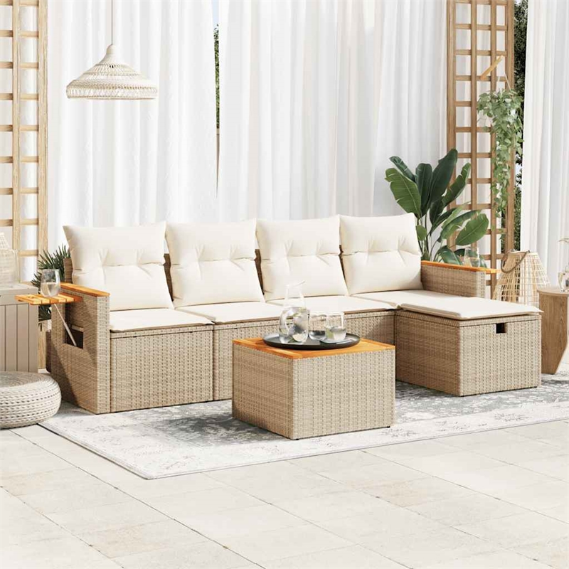 vidaXL Poly Rattan Sofa Set in White/Cream/Beige