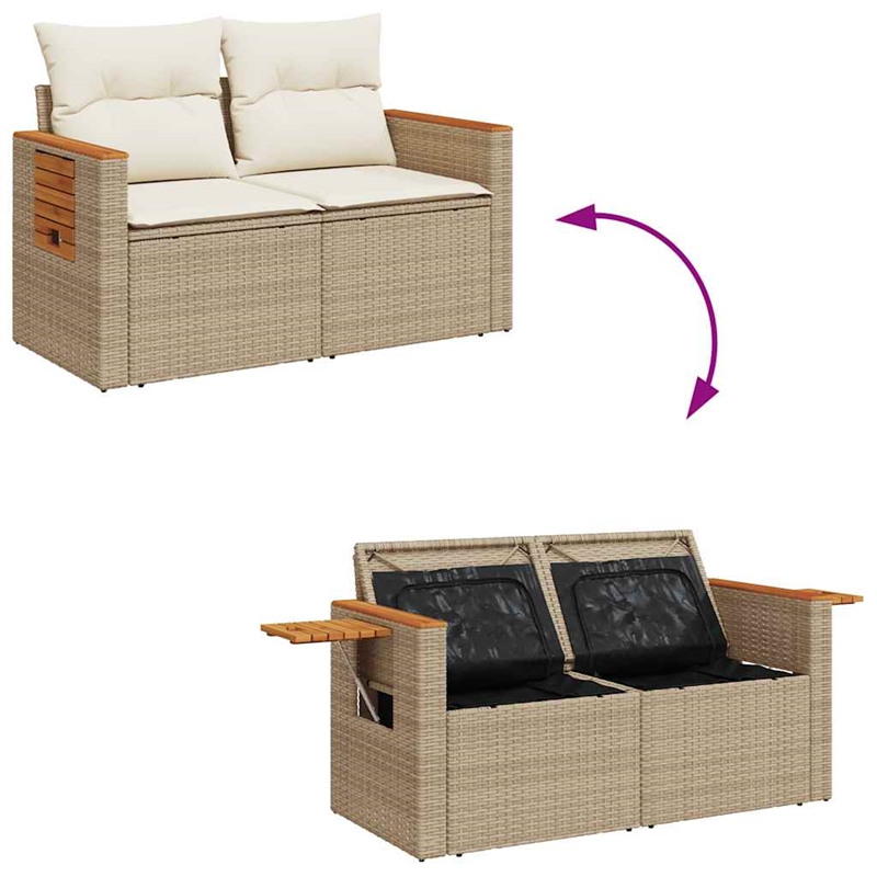 vidaXL Poly Rattan Sofa Set in White/Cream/Beige