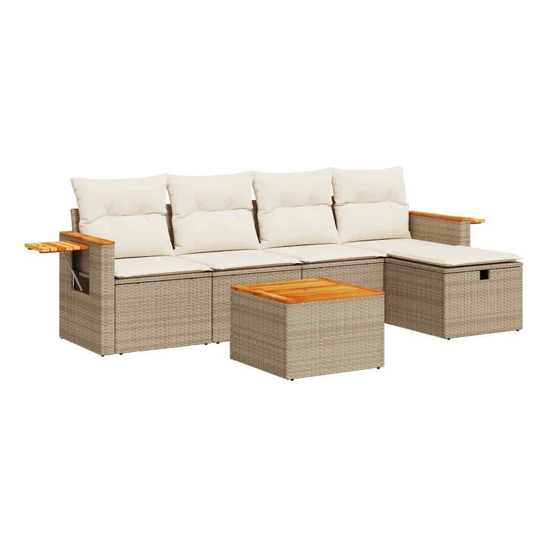 vidaXL Poly Rattan Sofa Set in White/Cream/Beige