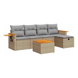 vidaXL 6 Piece Solid Acacia Wood Sofa Set in Beige