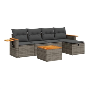 vidaXL 6 Piece Solid Acacia Wood Sofa Set in Gray/Brown