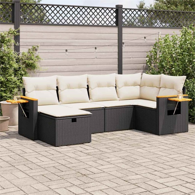 vidaXL 6 Piece Poly Rattan Small Sofa Set in Black/Cream