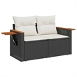 vidaXL 6 Piece Poly Rattan Small Sofa Set in Black/Cream