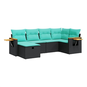 vidaXL 6 Piece Poly Rattan Sofa Set in Black/Blue