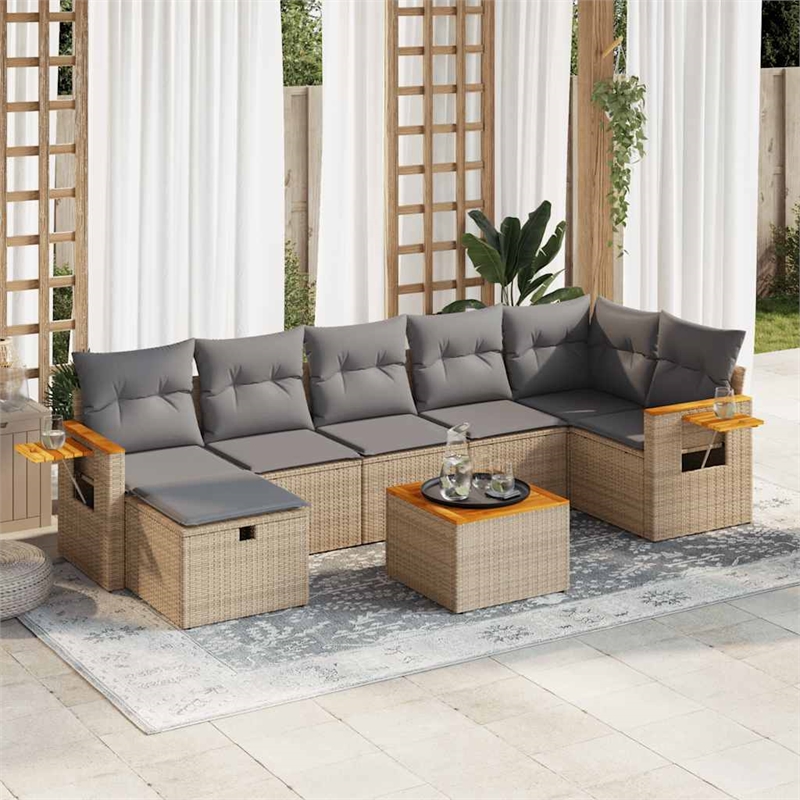 vidaXL 8 Piece Steel Small Sofa Set in Gray/Beige