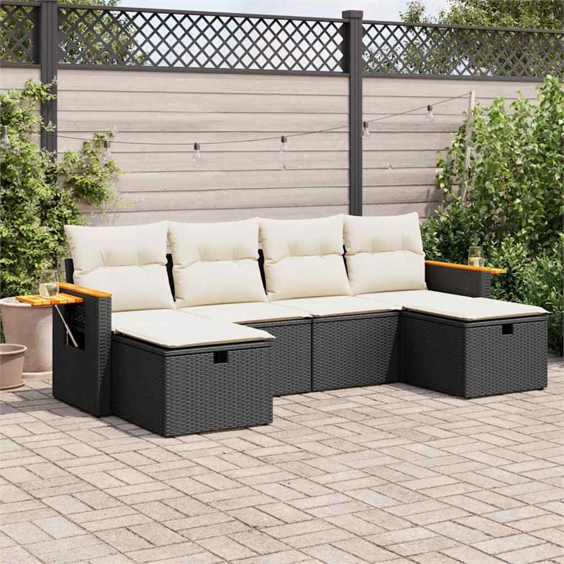 vidaXL 6 Piece Poly Rattan Sofa Set in Black/White/Cream