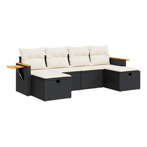 vidaXL 6 Piece Poly Rattan Sofa Set in Black/White/Cream