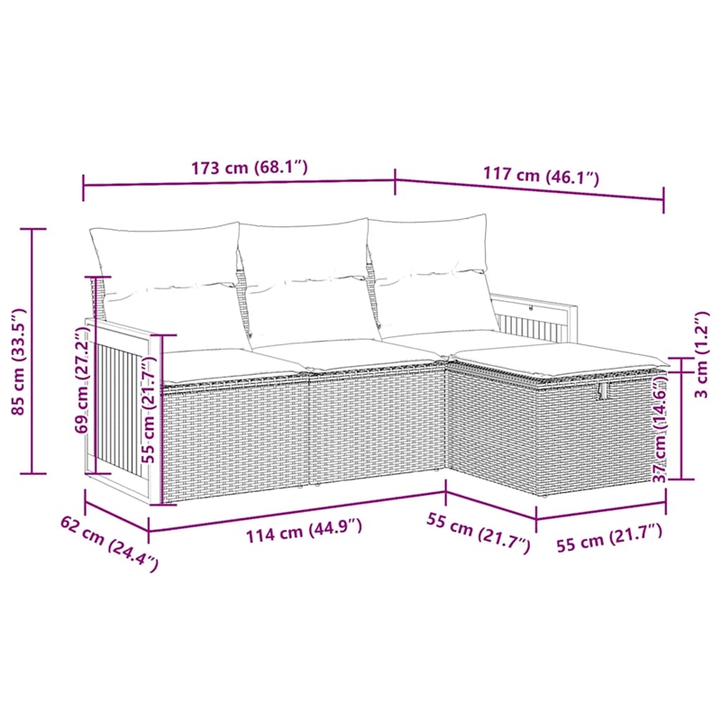 vidaXL 4 Piece Poly Rattan Sofa Set in Black