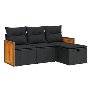 vidaXL 4 Piece Poly Rattan Sofa Set in Black