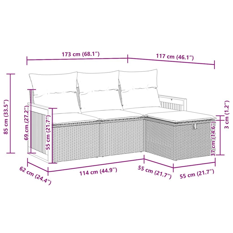 vidaXL 4 Piece Poly Rattan Sofa Set in White/Cream/Beige
