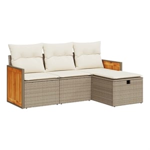 vidaXL 4 Piece Poly Rattan Sofa Set in White/Cream/Beige