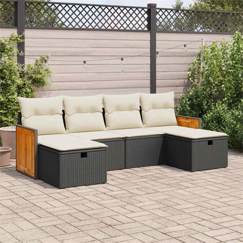 vidaXL 6 Piece Poly Rattan Sofa Set in Black