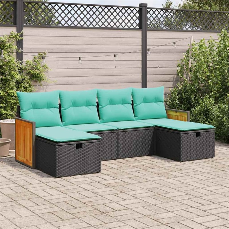 vidaXL 6 Piece Poly Rattan Sofa Set in Black/Blue