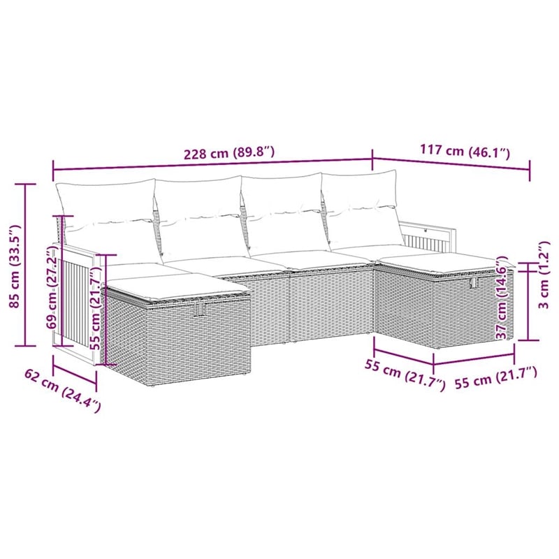 vidaXL 6 Piece Poly Rattan Sofa Set in Black/Blue