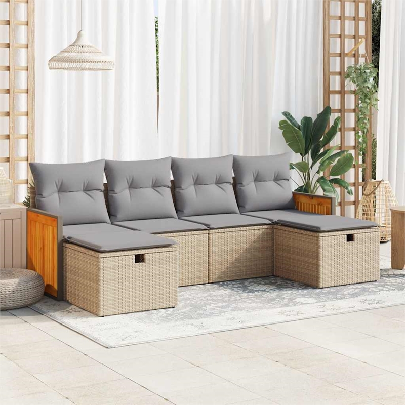vidaXL 6 Piece Poly Rattan Small Sofa Set in Beige