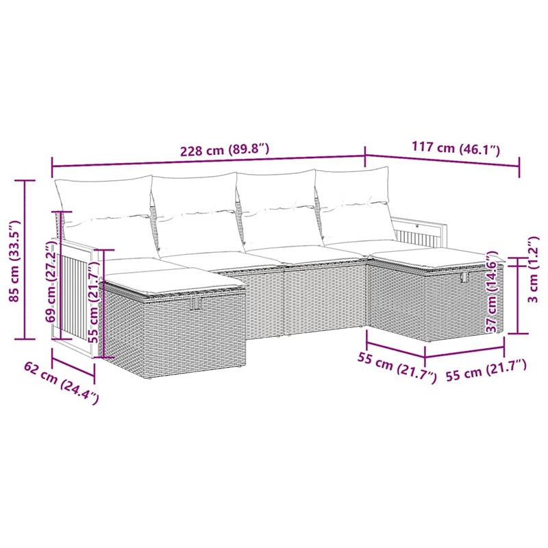 vidaXL 6 Piece Poly Rattan Small Sofa Set in Beige