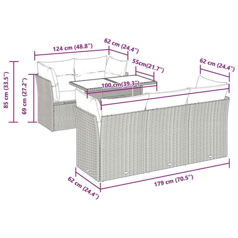 vidaXL 6 Piece Steel Sofa Set in Black