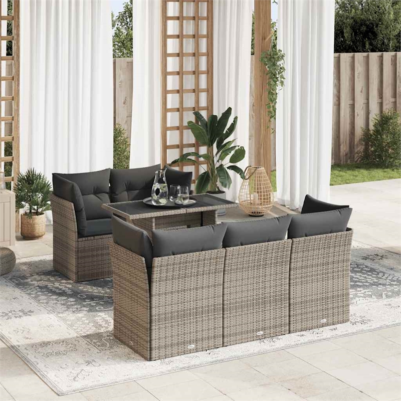 vidaXL 6 Piece Poly Rattan Sofa Set in Gray