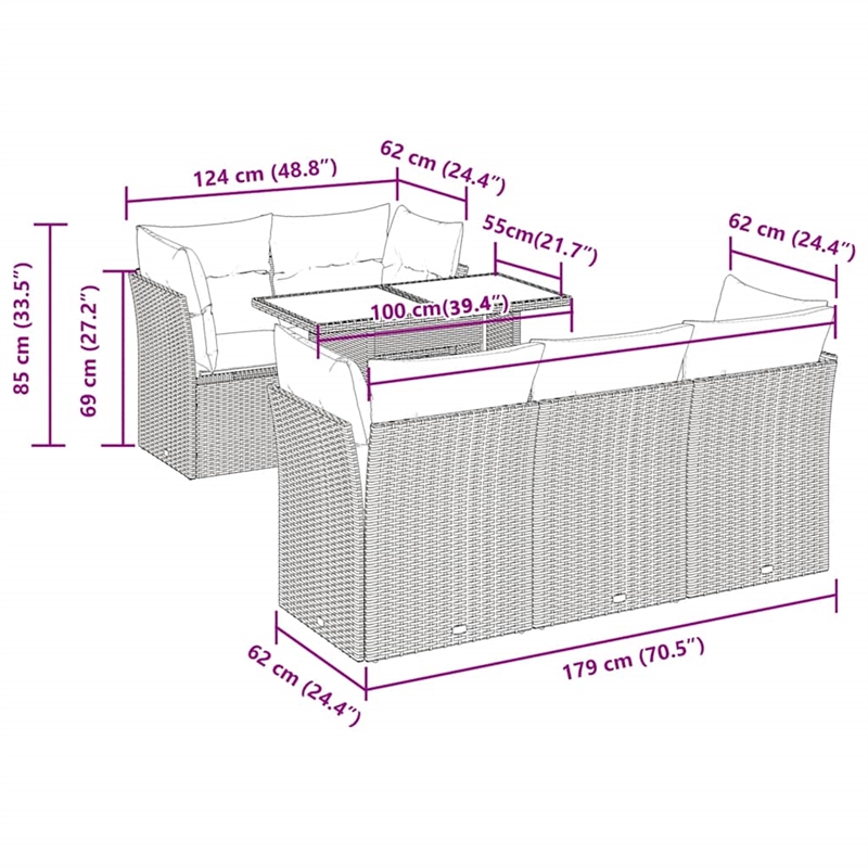 vidaXL 6 Piece Poly Rattan Sofa Set in Gray