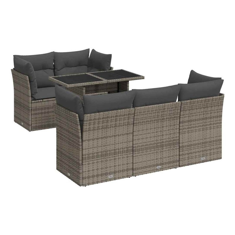 vidaXL 6 Piece Poly Rattan Sofa Set in Gray