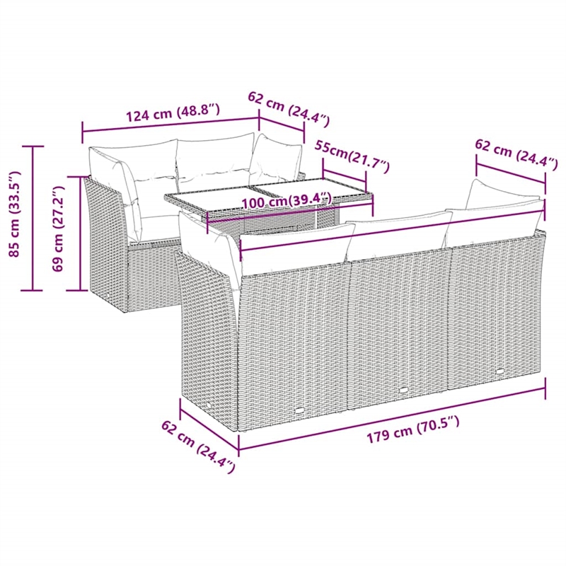 vidaXL 6 Piece Poly Rattan Sofa Set in Gray