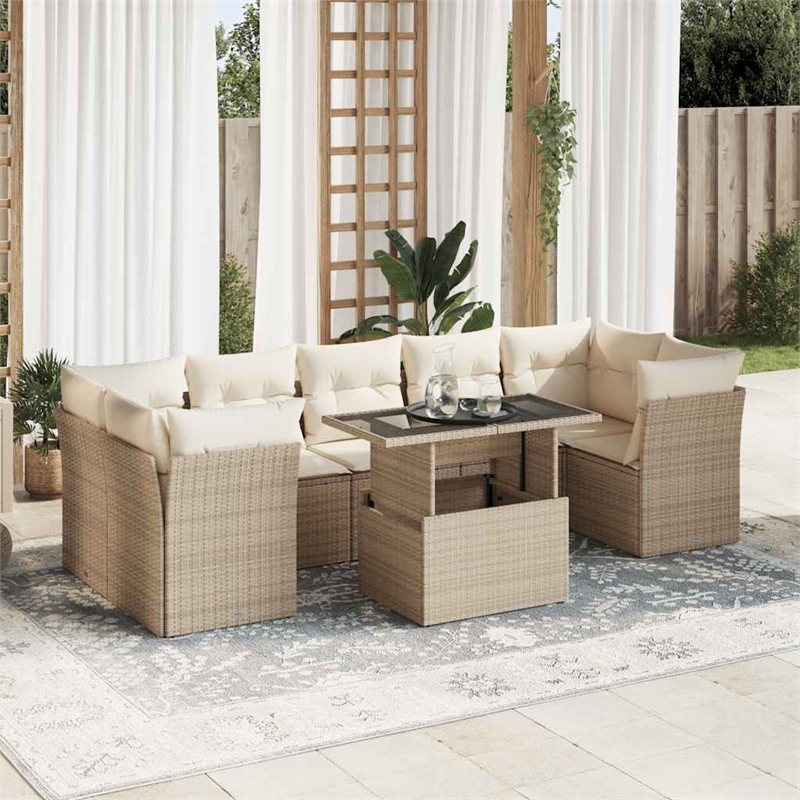 vidaXL 8 Piece Poly Rattan Standard Sofa Set in Beige