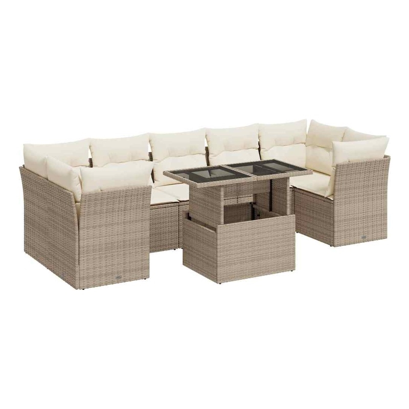 vidaXL 8 Piece Poly Rattan Standard Sofa Set in Beige