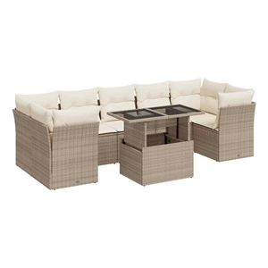 vidaXL 8 Piece Poly Rattan Standard Sofa Set in Beige