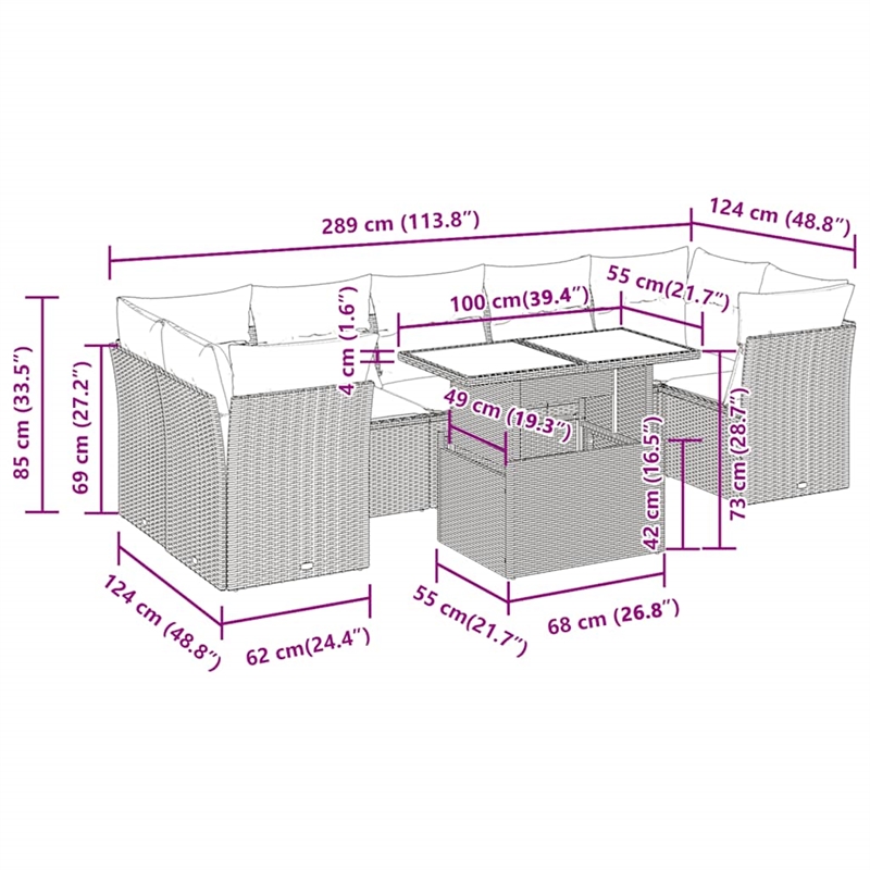 vidaXL 8 Piece Poly Rattan Sofa Set in Gray