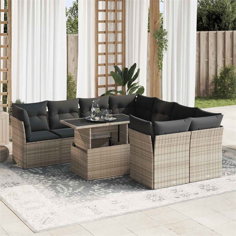 vidaXL 9 Piece Poly Rattan Sofa Set in Gray