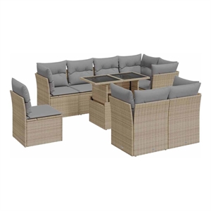 vidaXL 9 Piece Poly Rattan Sofa Set in Gray/Beige