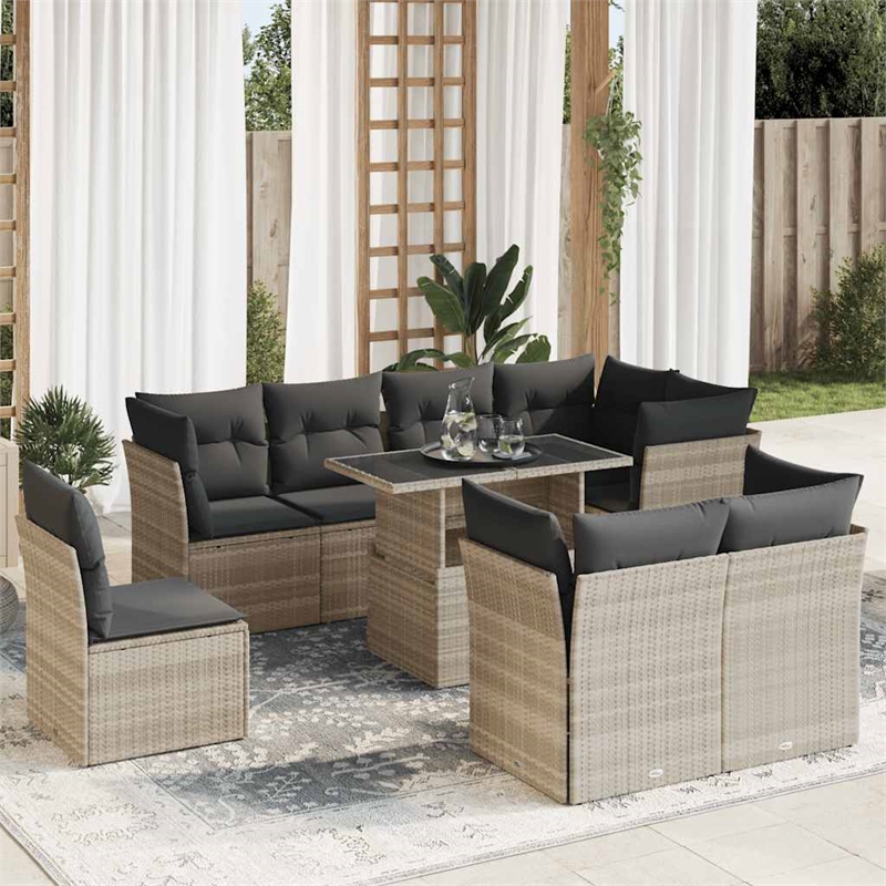 vidaXL 9 Piece Poly Rattan Sofa Set in Gray