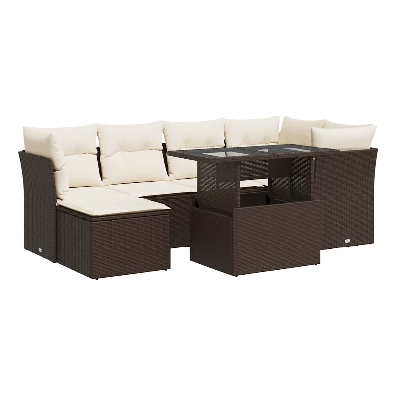 vidaXL Poly Rattan Large Sofa Set in Brown