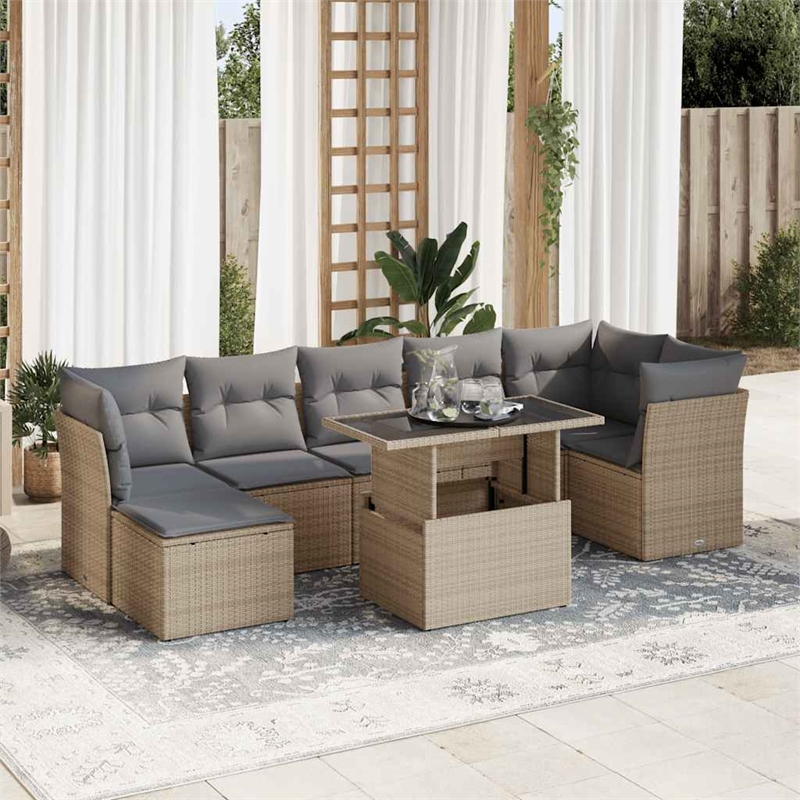 vidaXL 8 Piece Steel Sofa Set in Gray/Beige