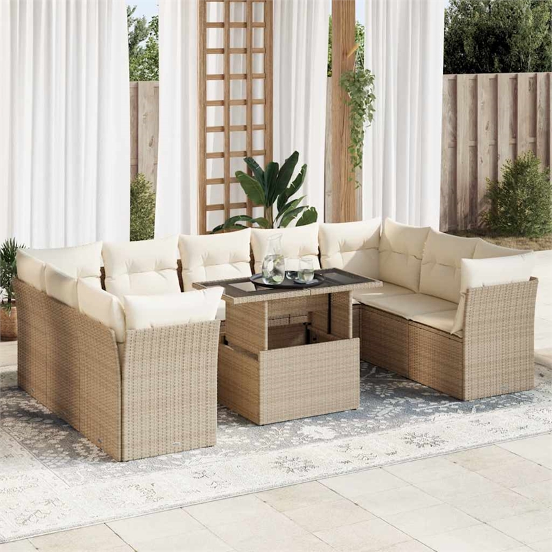 vidaXL 10 Piece Steel Sofa Set in Beige