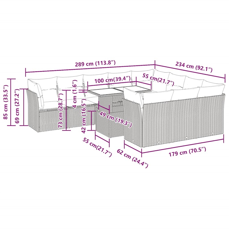 vidaXL 11 Piece Poly Rattan Sofa Set in Gray