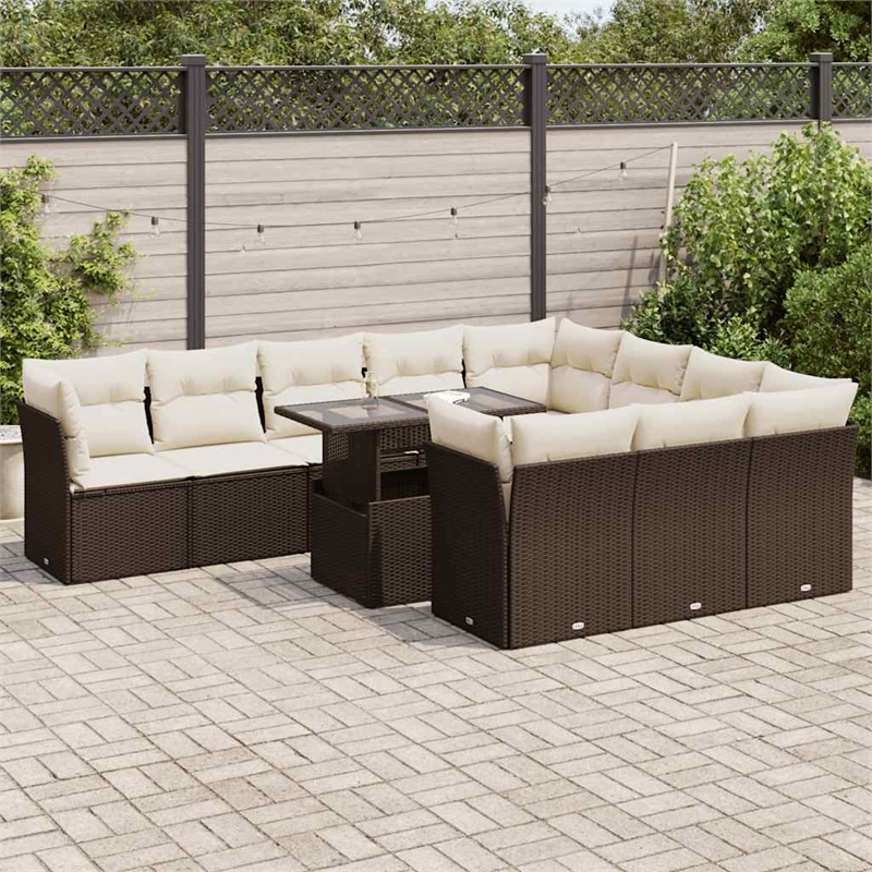 vidaXL 11 Piece Sofa Set in White/Brown/Cream
