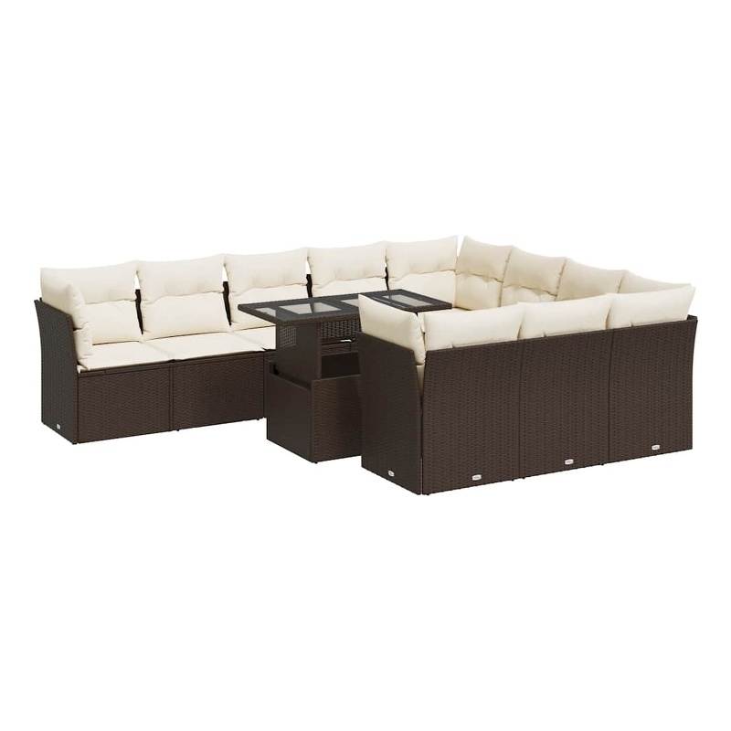 vidaXL 11 Piece Sofa Set in White/Brown/Cream