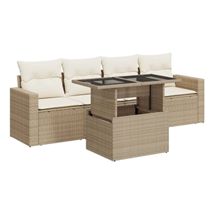 vidaXL 5 Piece Poly Rattan Sofa Set in Beige