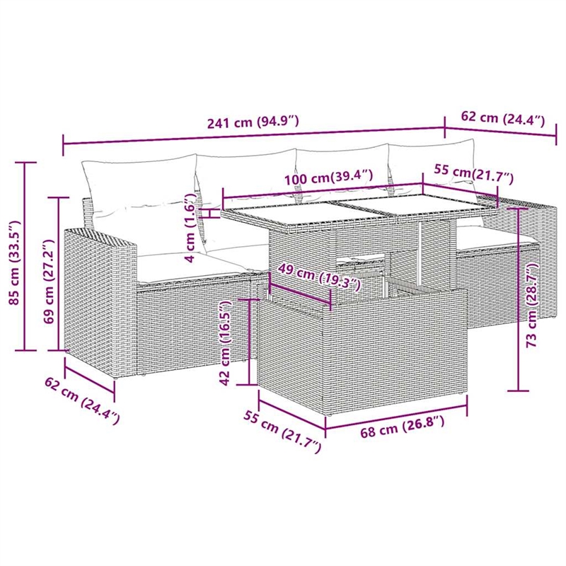 vidaXL 5 Piece Large Sofa Set in Gray